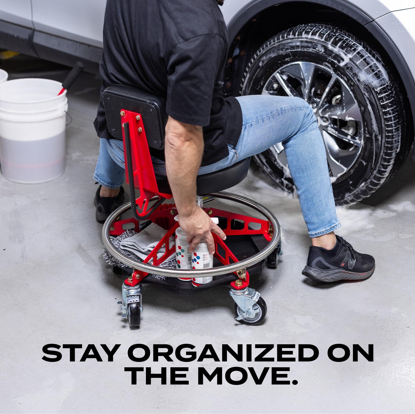 Vyper Industrial Tool Tray Accessory for EZ-Lift Shop Chairs, Steel Under-Seat Tool Organizer with Rubber Mat, Garage and Workshop Efficiency