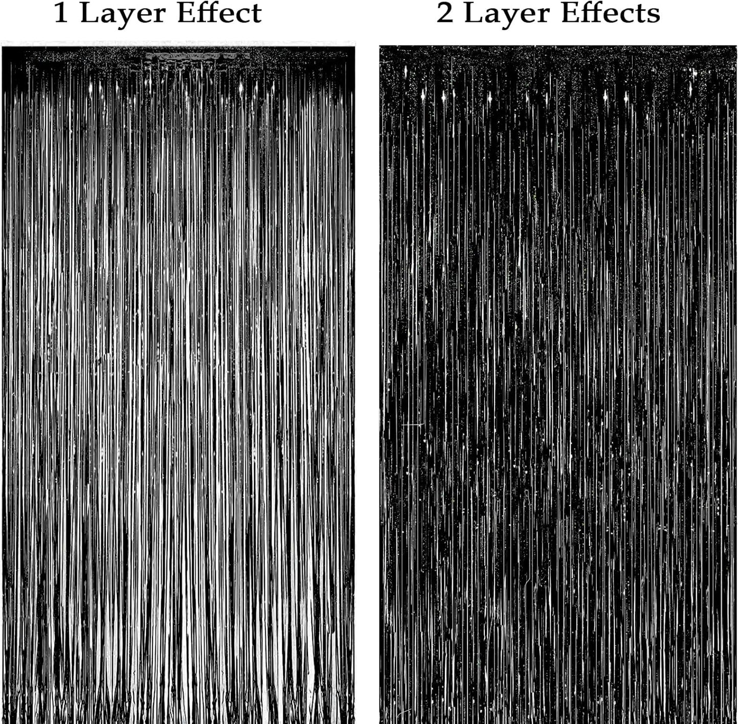 Slmeno Black Foil Fringe Curtains - 4 Pack Metallic Tinsel Backdrop | 3.3x8.2ft Party Decorations for Events