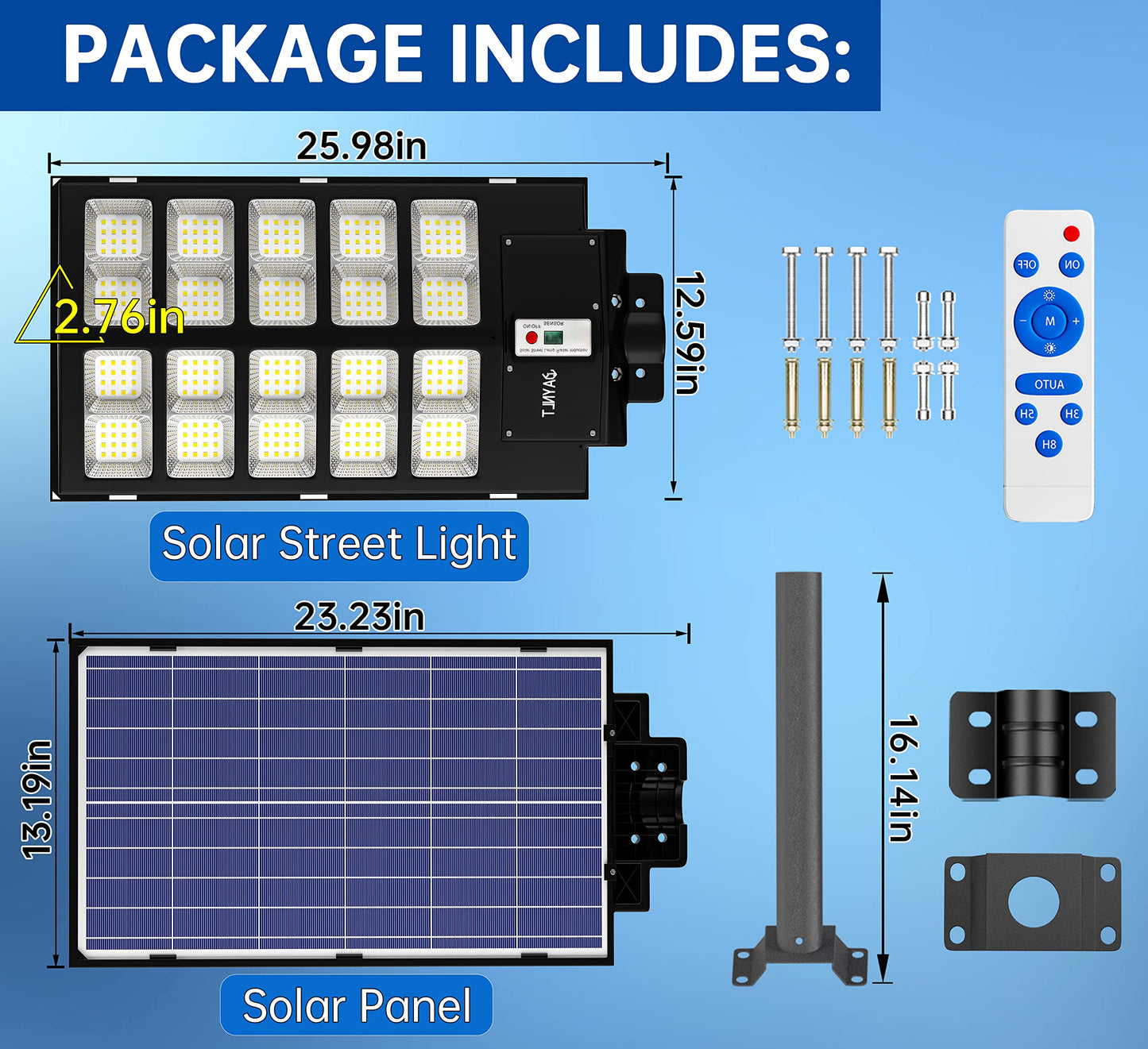 JAYNLT Y-5200W Solar Street Lights Outdoor,Commercial Parking Lot Lights Dusk to Dawn, Waterproof Solar Security Flood Lights with Motion Sensor and Remote for Yard, Garage, Driveway