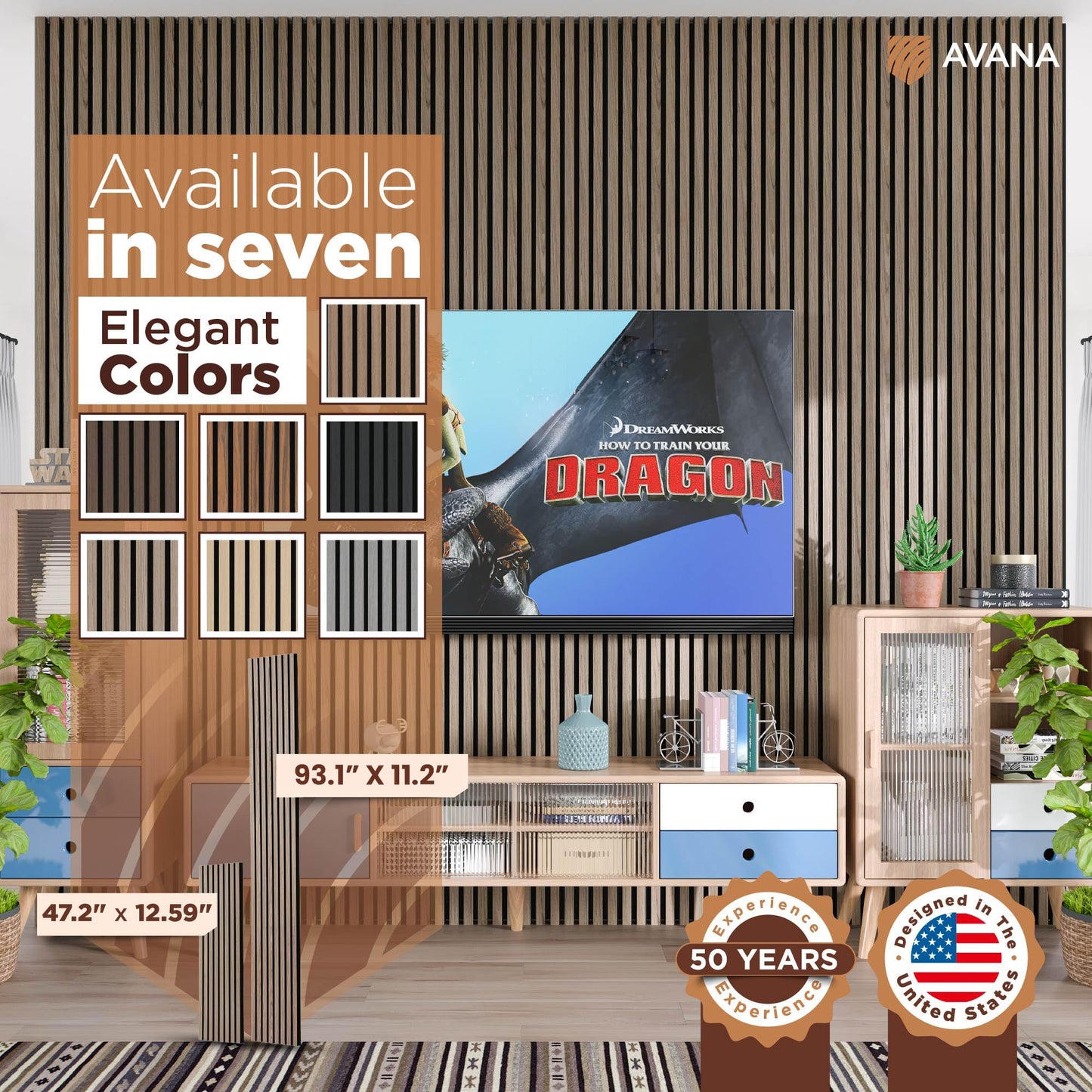 Avana Acoustic Wood Wall Panels –93.2x11.25 Inch Panels – Fits 94x12 Layout – Natural Walnut Acoustic Panels 4 PCs –Wall Panels For Interior Wall Decor For Homes, Offices – Design Wood Panels For Wall
