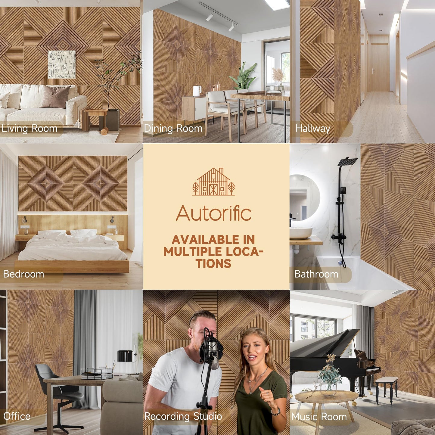 Autorific Acoustic Wall Panels,6 Pack Total Size 72 x 48 Inches,Self-Adhesive Decorative Acoustic Panels for Wall and Ceiling,3D UV Printing with Wood Look,Beech