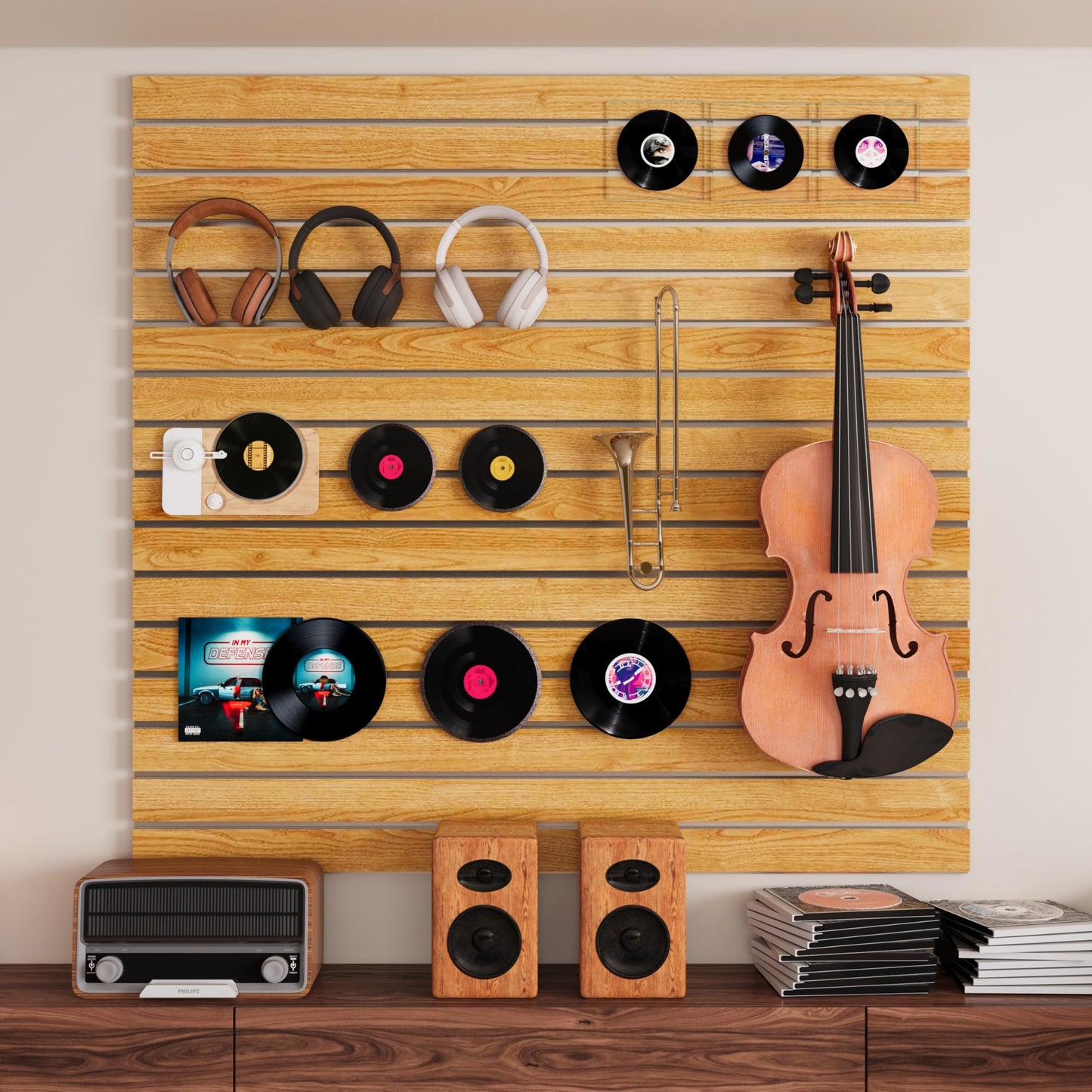 Slatwall Panels with Aluminum Reinforcement Strip, Maple Garage Slatwall Storage Systems 4’x4’ MDF Slat Wall Paneling for Retail Display, Shiplap Wall Paneling Slat Board Garage Slatted Panels