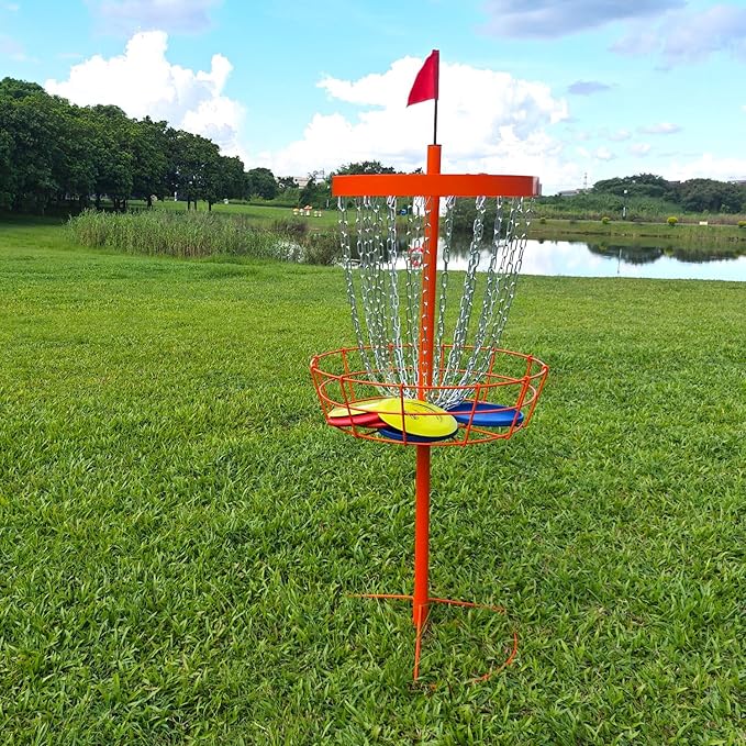 Disc Golf Basket with Discs | Portable Disc Golf Target with Heavy Duty 24-Chains Disc Golf Course Basket, Come with 6pcs Disc Golf Discs with Carry Bag