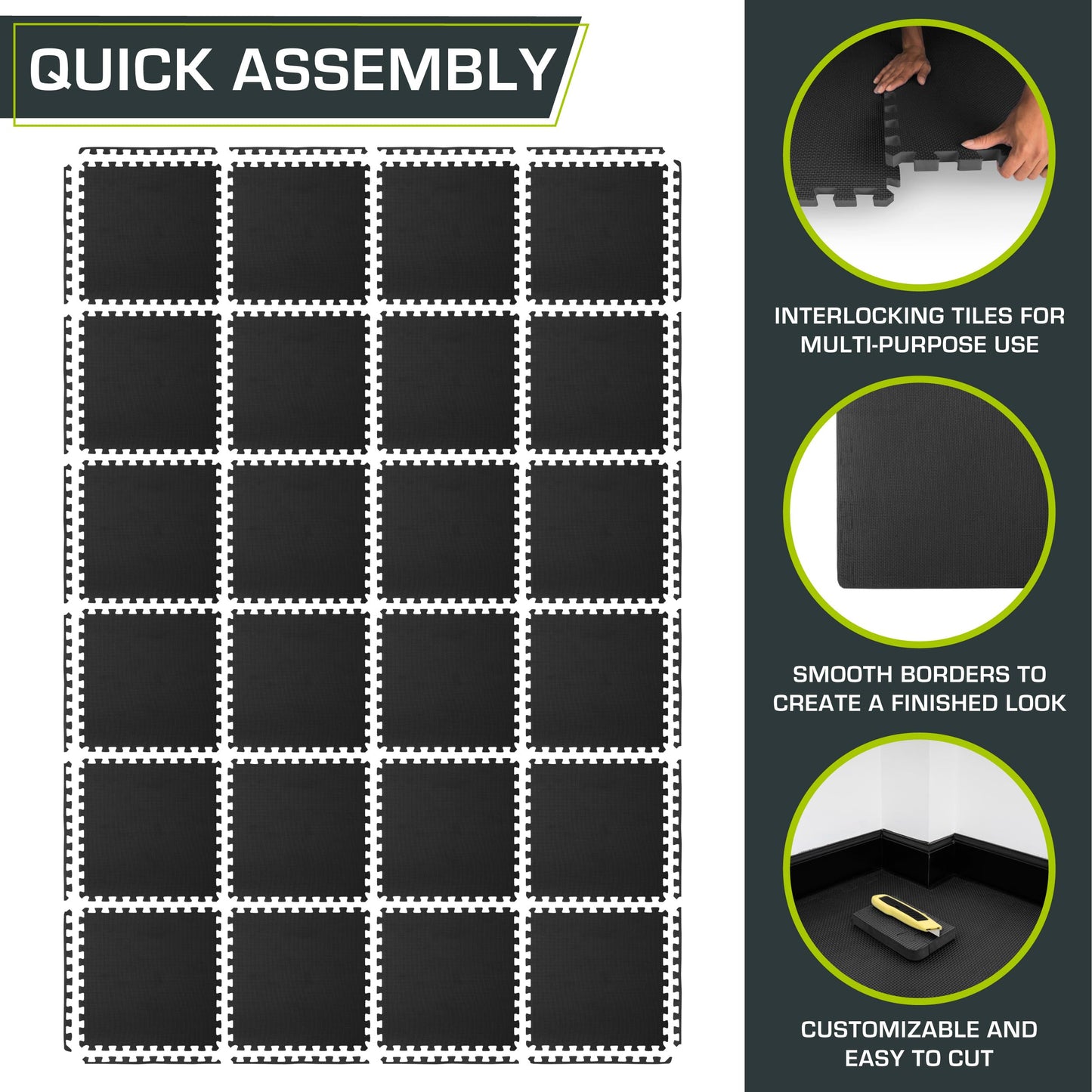 ProsourceFit Weaved Pattern Extra Thick Exercise Puzzle Mat ¾-inch, EVA Foam Interlocking Tiles for Protective, Cushioned Flooring for Home and Gym Equipment; Black, 96 SQ FT, 24 Tiles