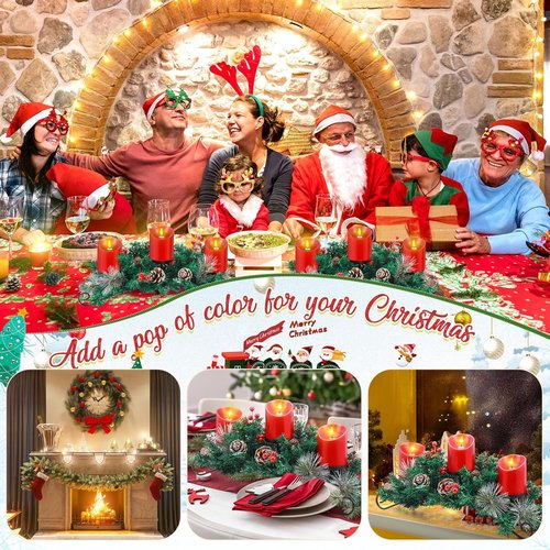 Mudder Christmas Table Centerpiece Set - 20'' Steel Base with 3 Flameless LED Candles & Red Berry Decor