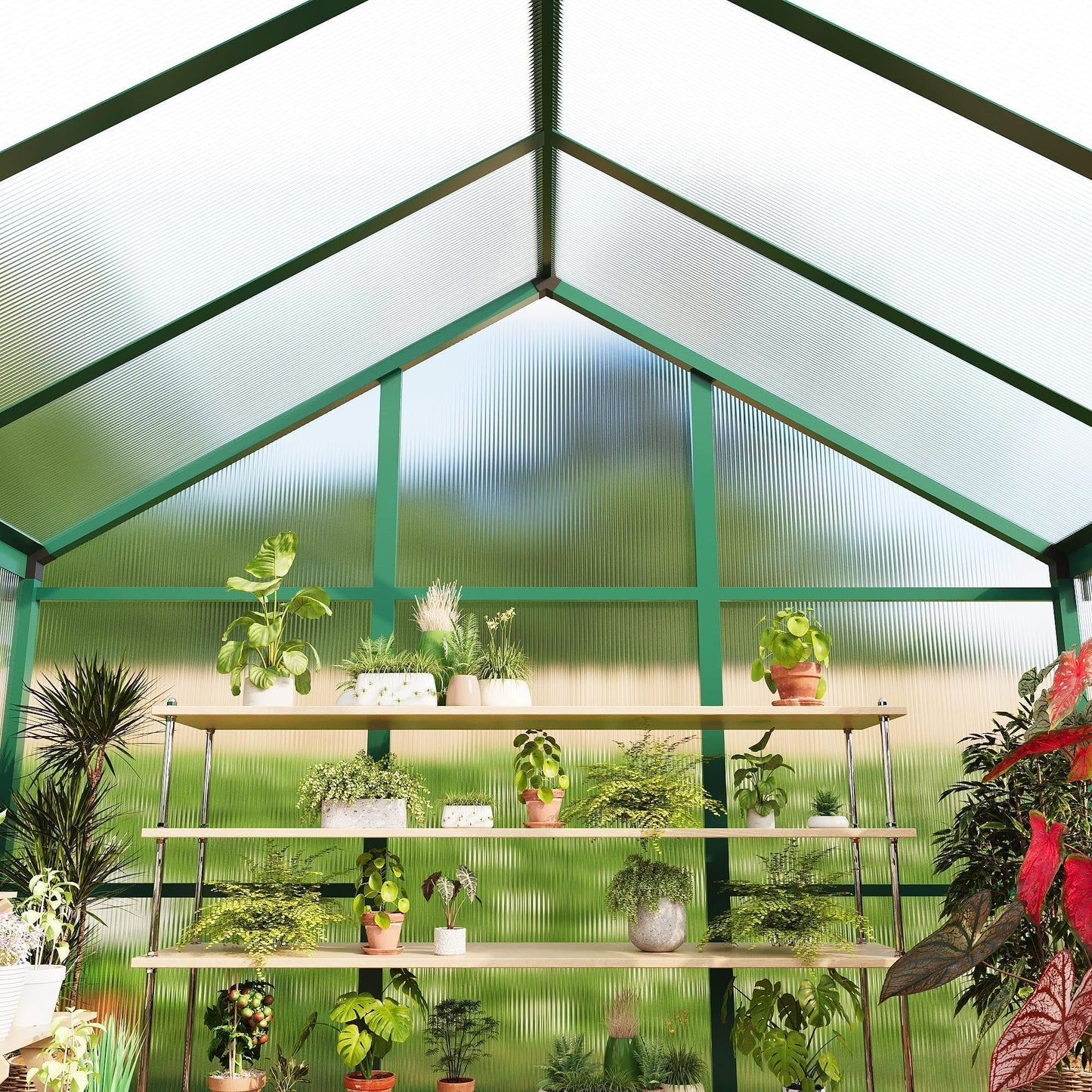6x10 ft Outdoor Polycarbonate Greenhouse, Durable Aluminum Frame with Lockable Door, Adjustable Roof Vent, Ideal for Backyard, Patio, or Garden, All-Weather Green Houses for Outside Plant Growing