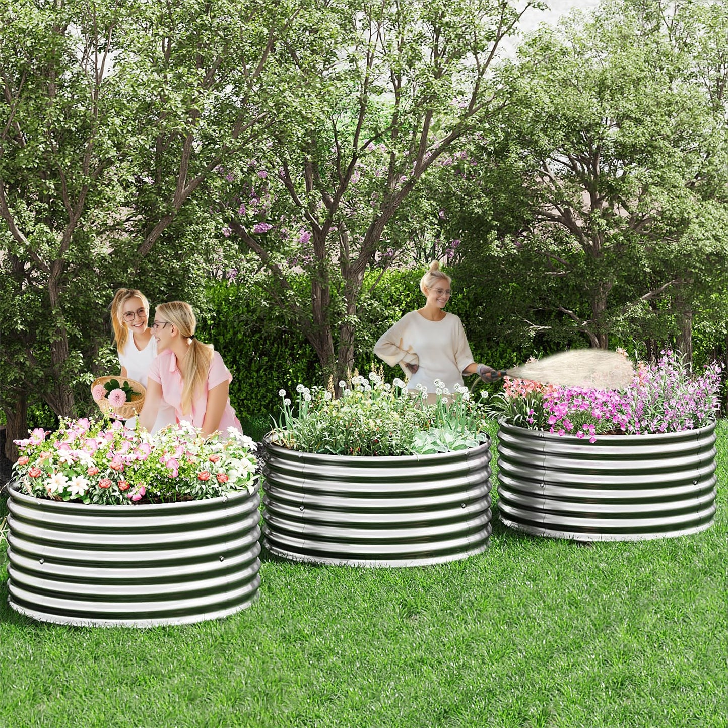 Mostmahes 4 Pack Tall 2x2x2ft Round Galvanized Raised Garden Bed Outdoor, Metal Garden Bed for Vegetables, Above Ground Garden Box for Flower, Steel Raised Beds for Gardening