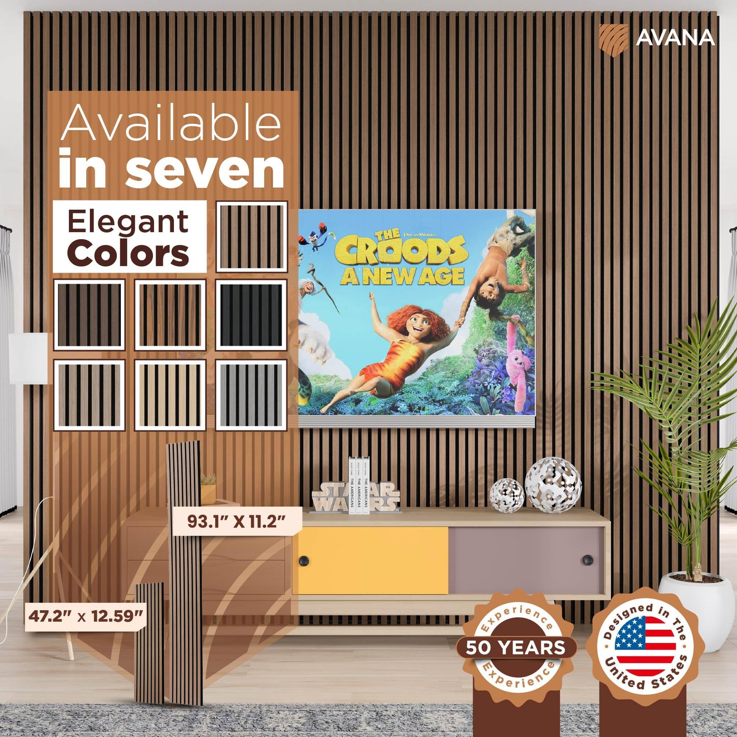Avana Acoustic Wood Wall Panels – 93.2x11.25 Inch Panels – Fits 94x12 Layout – Smoke Walnut Acoustic Panels 2 PCs – Wall Panels for Interior Wall Decor for Homes, Offices – Wood Panels for Wall