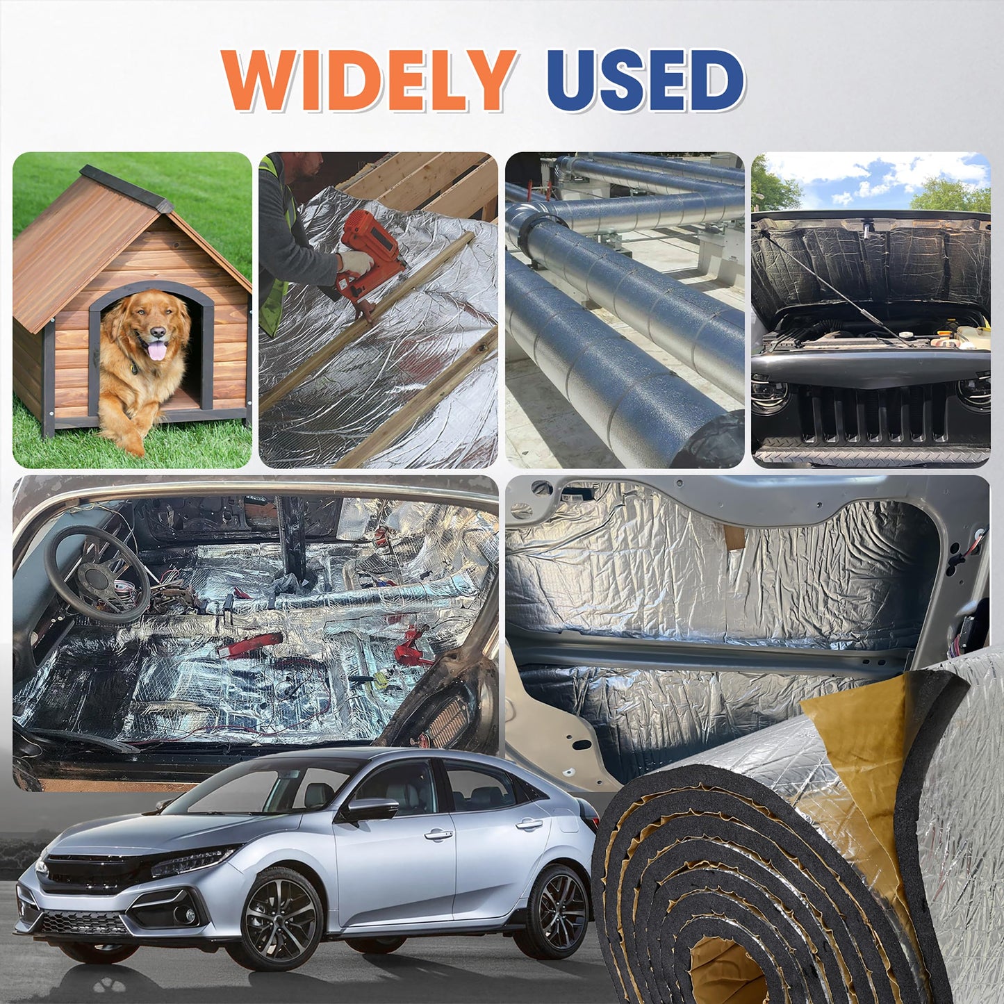 FOURUB 5/8inch Sound Deadening Heat Shield Material for Cars, 590 Mil Closed Cell Foam Insulation for Hood Engine Roof Trunk (Silver-590mil 39inch Wide, 30 sqft-110"x 39")