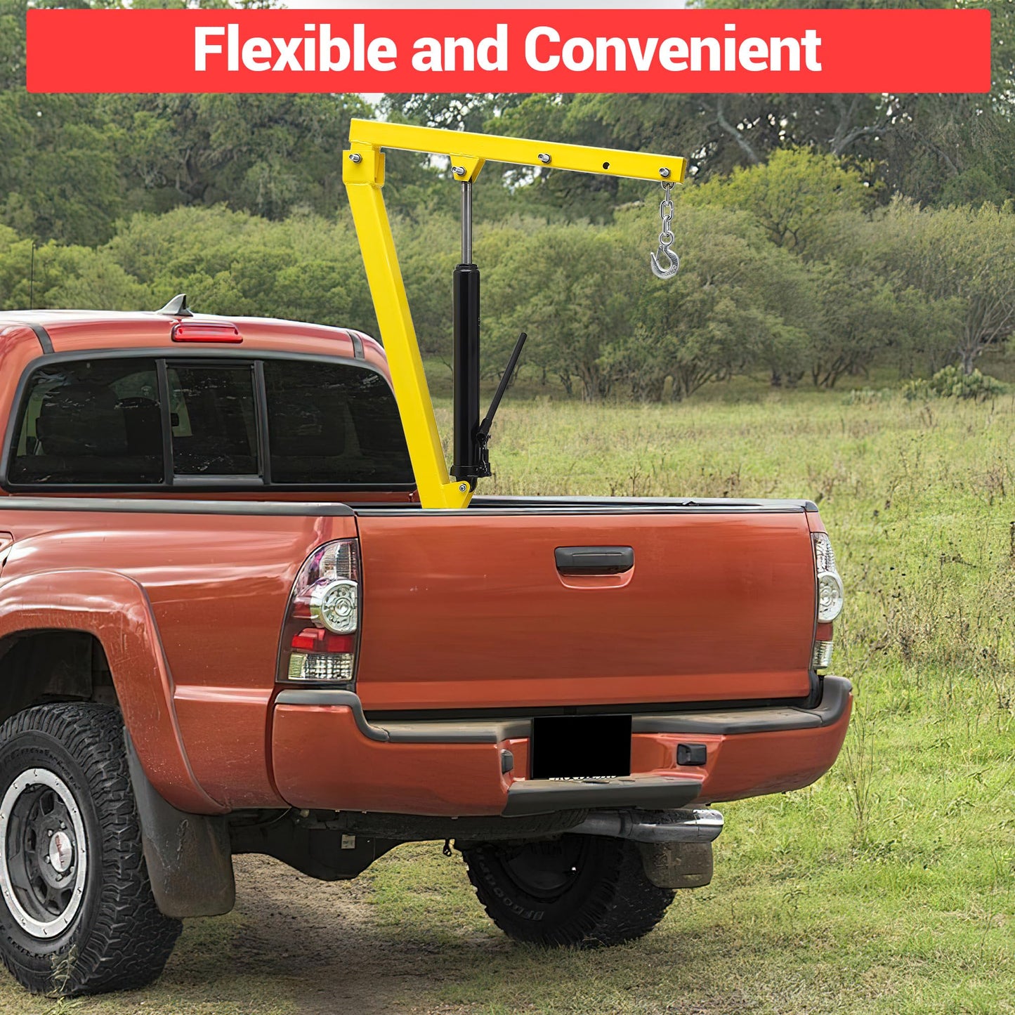 PioneerWorks 1000 LBS Pickup Truck Crane, Heavy-Duty Hydraulic Truck-Mounted Crane with 360° Swivel & 3 Adjustable Booms for Construction, Industry & Forestry