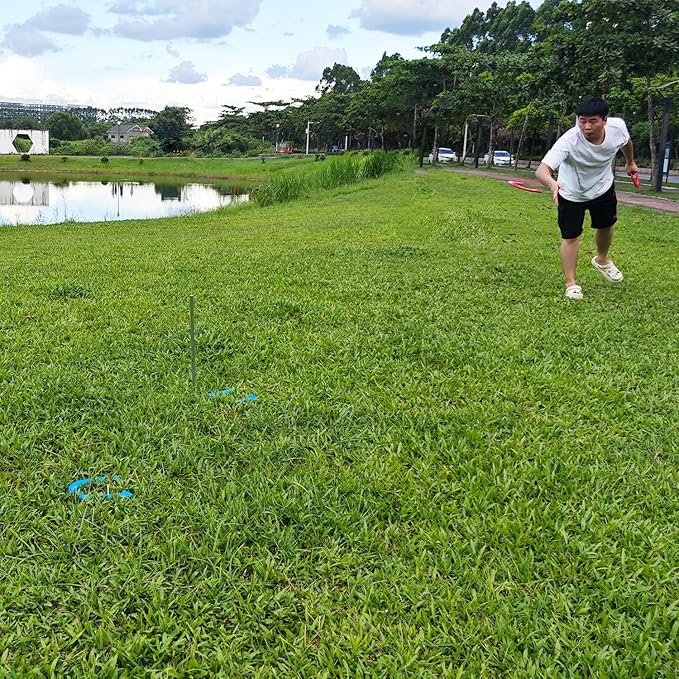Horseshoes Outside Game Set-Portable Outdoor Horseshoe Set Includes 4 Professional Solid Steel Horseshoes with Solid Steel Stakes & Carrying Bag, Perfect for Backyard and Beach