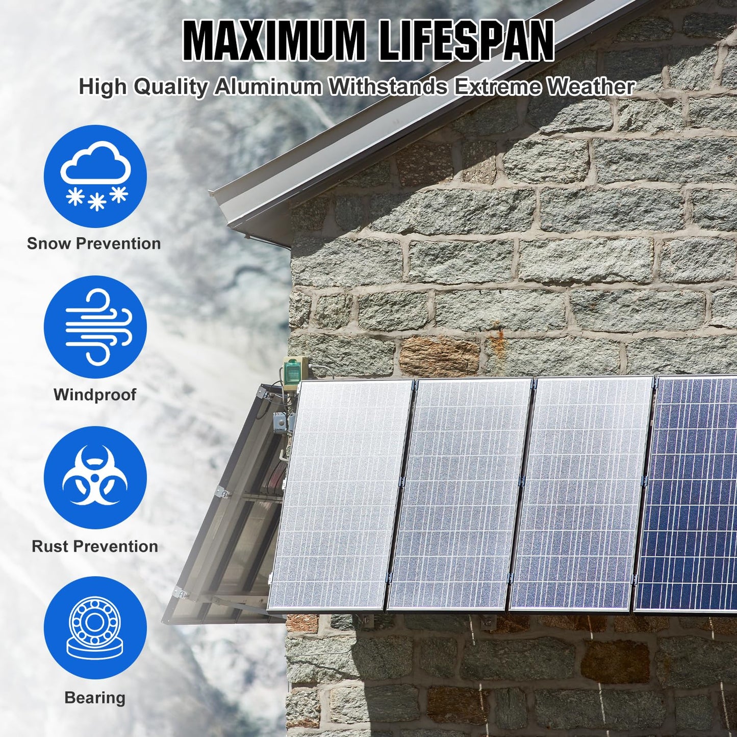 ECO-WORTHY 2 Sets 45inch Solar Panel Mount Brackets Adjustable Tilt Mount Brackets, Suitable for 2-4pcs 100 200 300 400 Watt Solar Panel for Roof, RV, Boat, and Off-Grid
