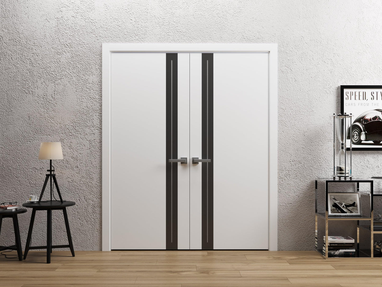 Sartodoors Interior Door 4440 Slab White with Frosted Glass Solid Wood with Honeycomb core Modern Design 30 x 96 in