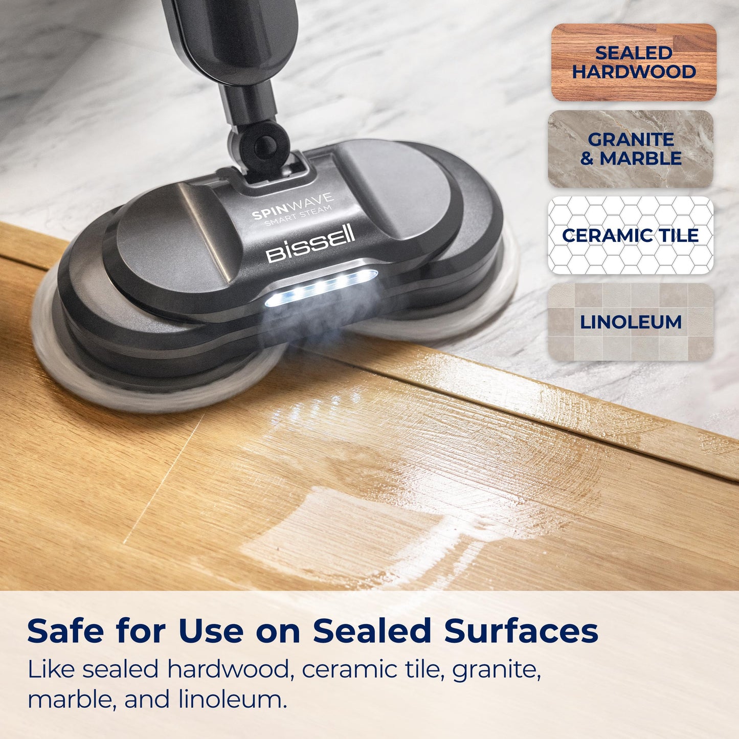 BISSELL Spinwave SmartSteam All-in-One Scrubbing and Sanitizing Electric Hard Floor Steam Mop w/LED Headlights & Swivel Steering 3897A