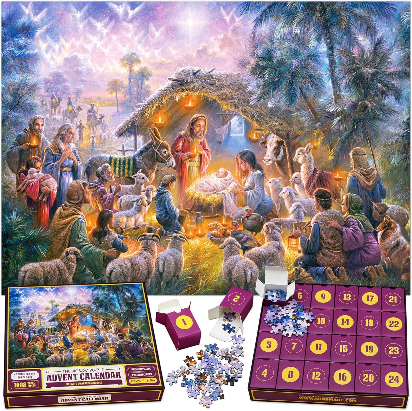 Abraham Hunter | Original Jigsaw Puzzle Advent Calendar 2025 - Nativity Scene, 1008 Pieces, Holiday Countdown Gift