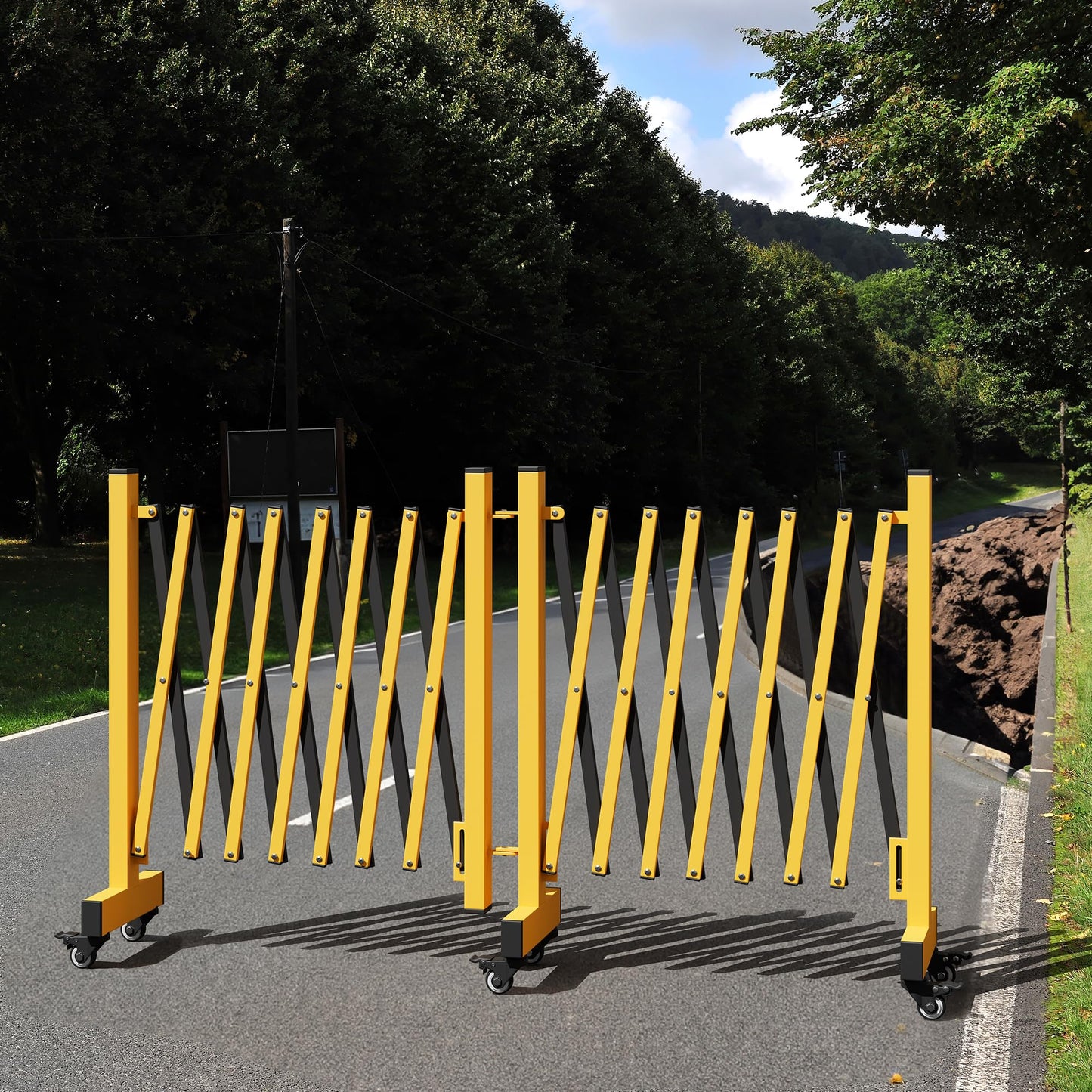 YITAHOME Metal Expandable Barricade Gate, 16FT Folding Security Gate, Expandable Mobile Barricade, 360 Folding Safety Barricade with Wheels