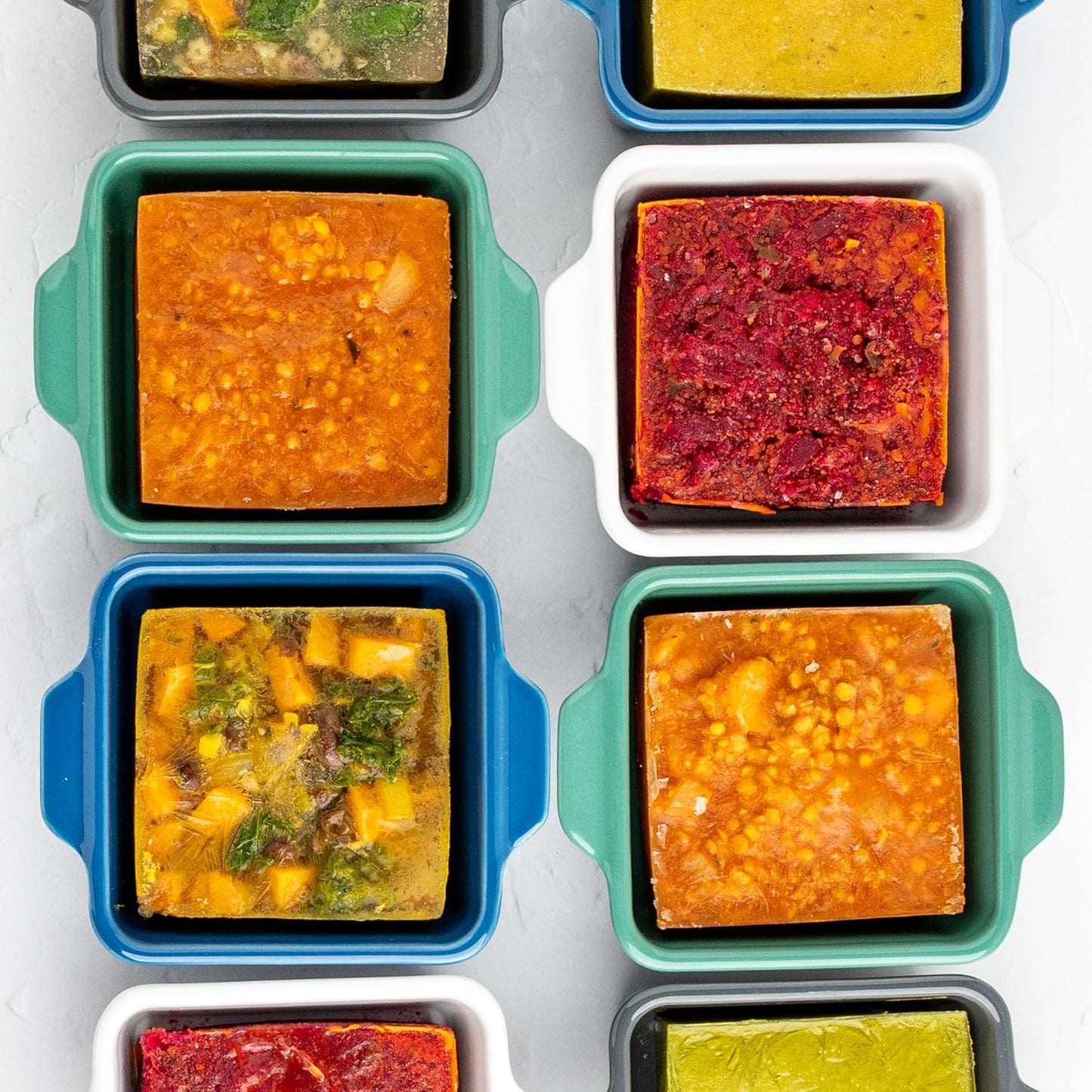 Souper Cubes Stoneware Baking Dishes - Premium 5" x 5" Mini Ceramic Set with Silicone Covers - Made in USA