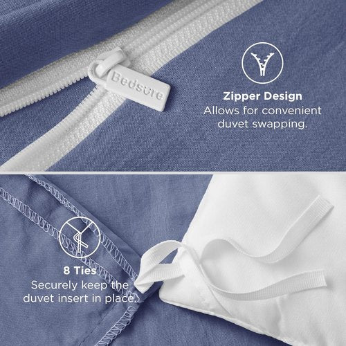 Bedsure Slate Blue Duvet Cover Set - King Size 3-Piece Extra Soft Cotton-Like Bedding, 104x90 Inches with Zipper Closure & 2 Pillow Shams
