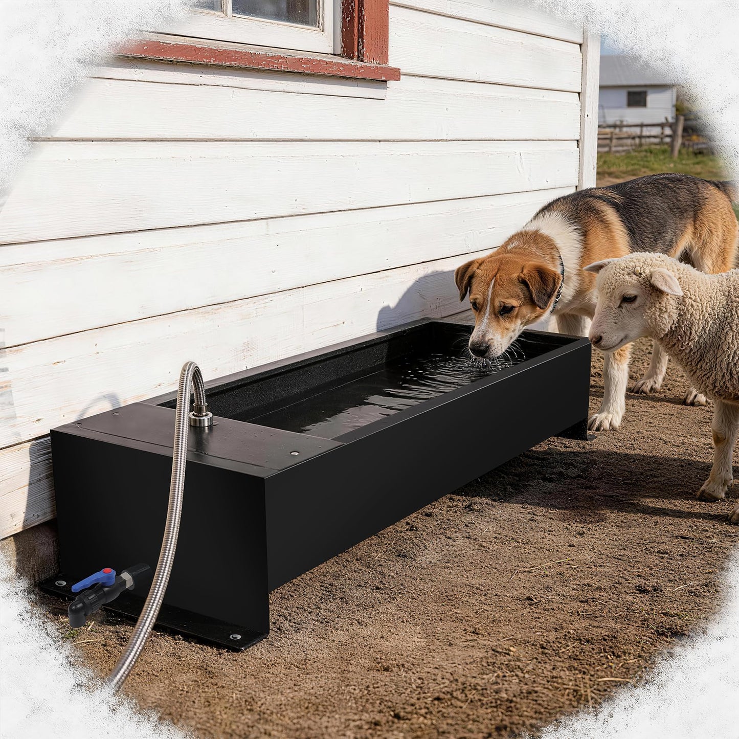Domivans Animal Drinking Water Bowl - 12 Gal Stainless Steel Livestock Water Trough with Drain Hole, Automatic Waterer Filling Feeder for Cattle Pigs Sheep Horses Dogs, 47.2"*12.4"*5.3"