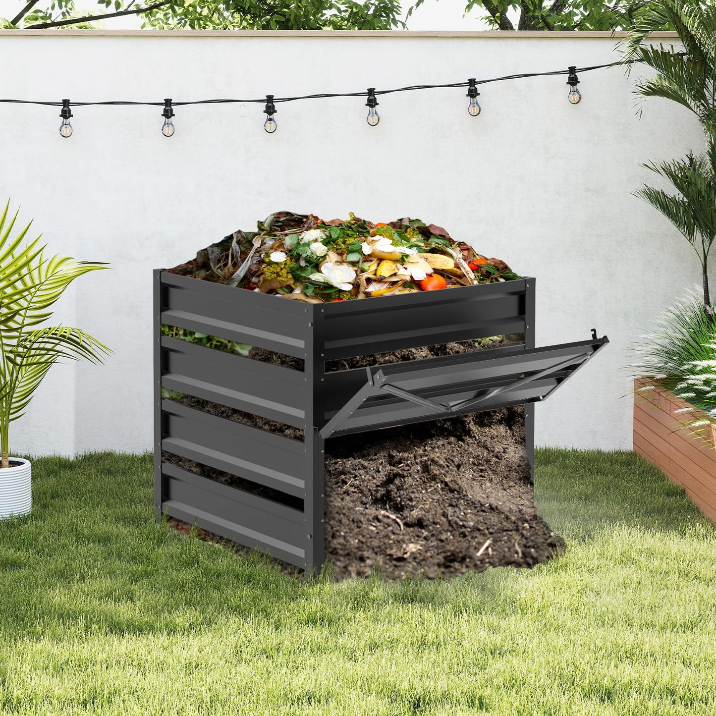 Trellume Compost Bin Outdoor - 285 Gallon Composter with Rust-Proof Coating, Painted Finish, Large Compost Bin for Producing Fertilizer from Kitchen Waste and Fallen Leaves(Metal)