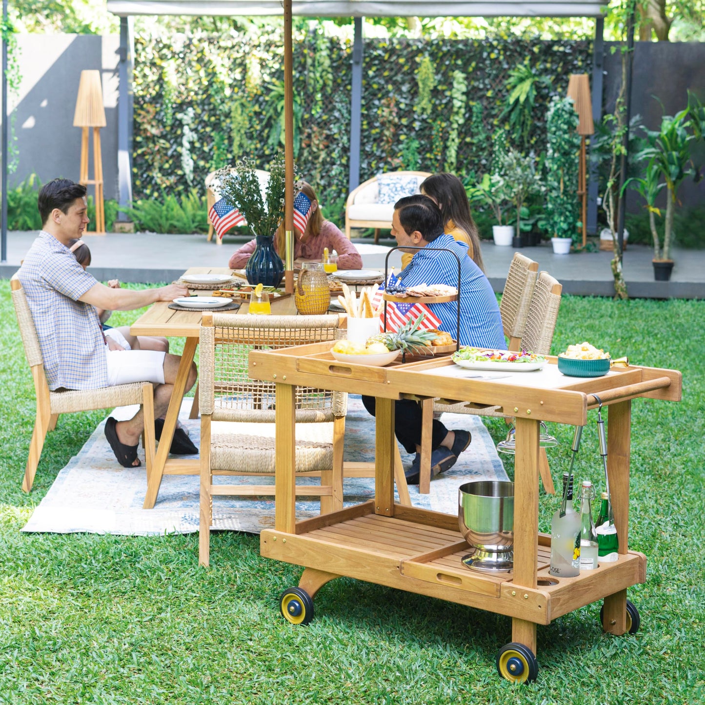 Cambridge Casual Mozaic Teak Outdoor Kitchen Cart, Solid Teak Wood Serving and Prep Station with Natural Finish, Weather-Resistant Utility Cart for Patio, Garden, BBQ, or Outdoor Entertaining Space