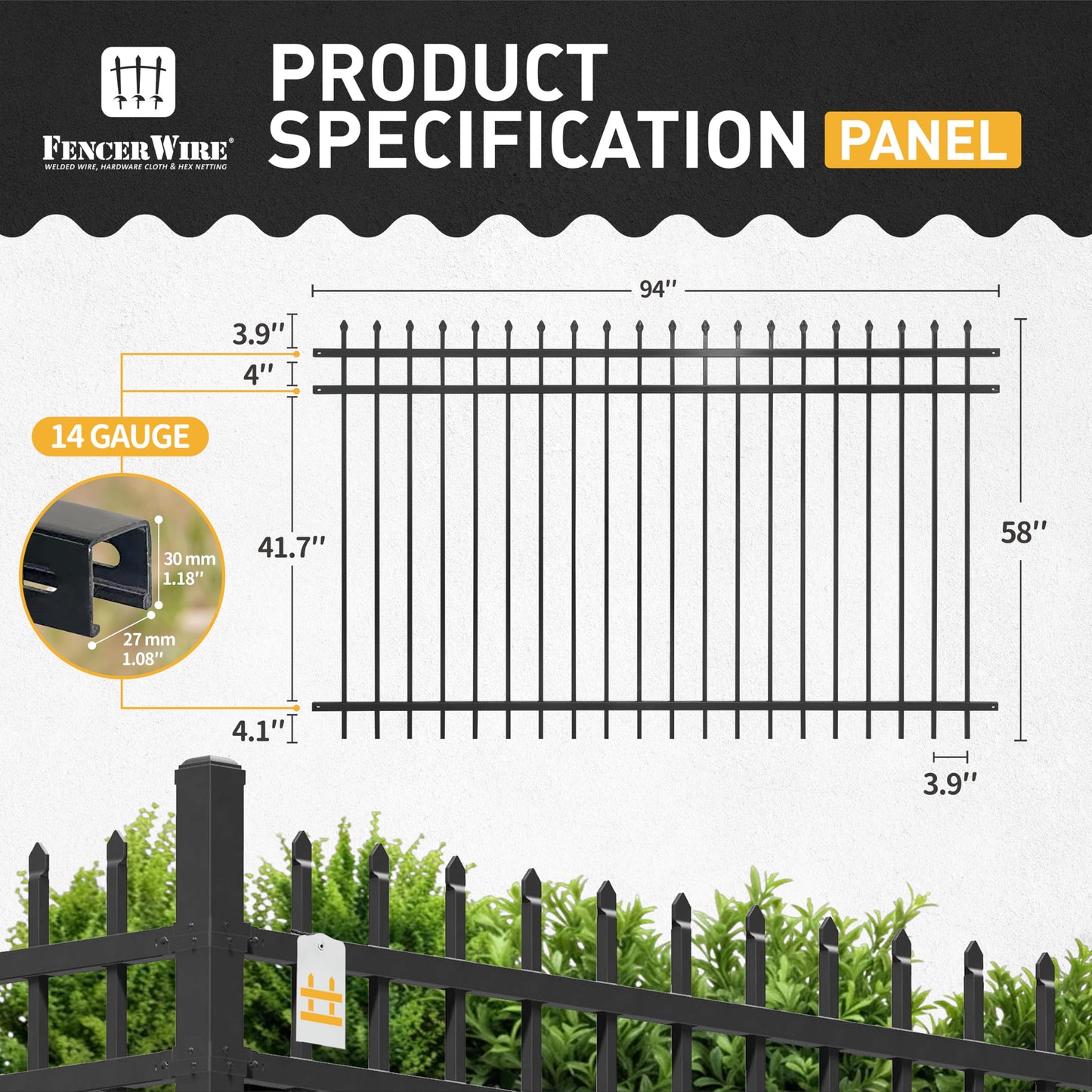 Fencer Wire 76FT Heavy Duty Pinnacle Fence Barrier Kit, Anti-Rust Metal Steel Fence with 5FT Height X 8FT Width Panels, Gate, Posts, Connectors, Outdoor Fencing for Yard, Pool, Patio