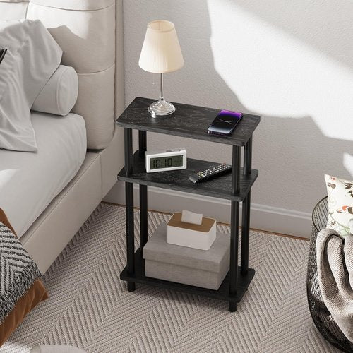 Apicizon Small Narrow Side Table - 3-Tier Slim End Table with Storage Shelf | Black