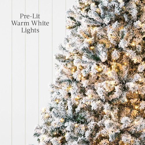Best Choice Products 9ft Pre-Lit Snow Flocked Artificial Christmas Tree - Easy Assembly & Full Appearance