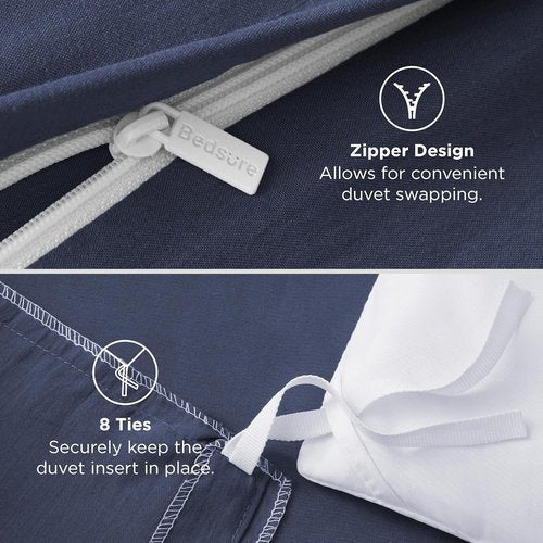Bedsure Navy Blue Duvet Cover Set - Soft Prewashed Cotton-Like Polyester, King Size 3-Piece Bedding (104x90 Inches)