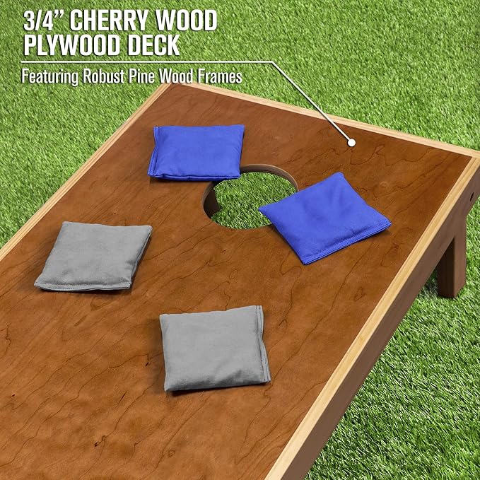 GoSports 4’ x 2’ Commercial Grade Cornhole Boards Set - Natural Wood Cornhole Boards, Choose from Different Bean Bag Color Combinations