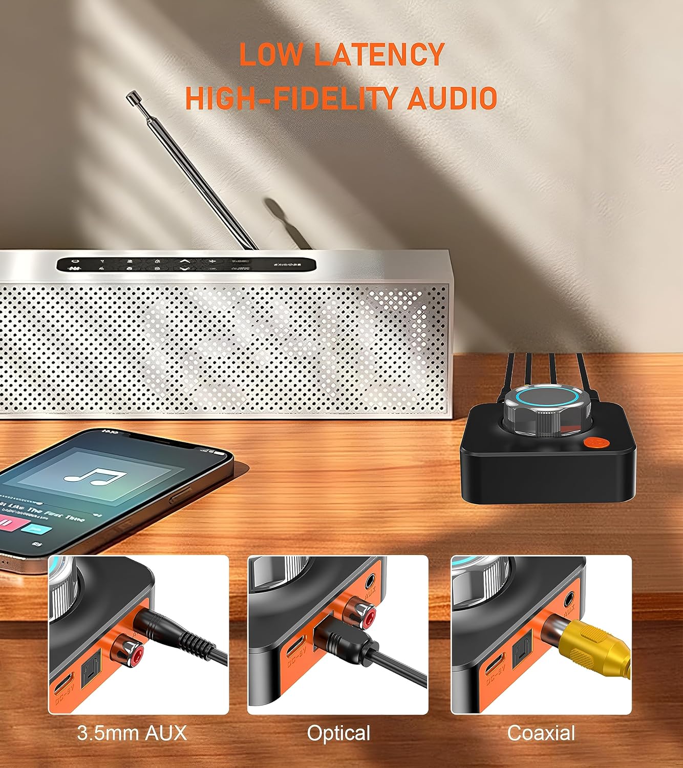 KAIY 3.5mm/Optical/COAXIAL 3D Bluetooth Receiver for Home Stereo, Bluetooth Adapter for Old Receiver with Low Latency