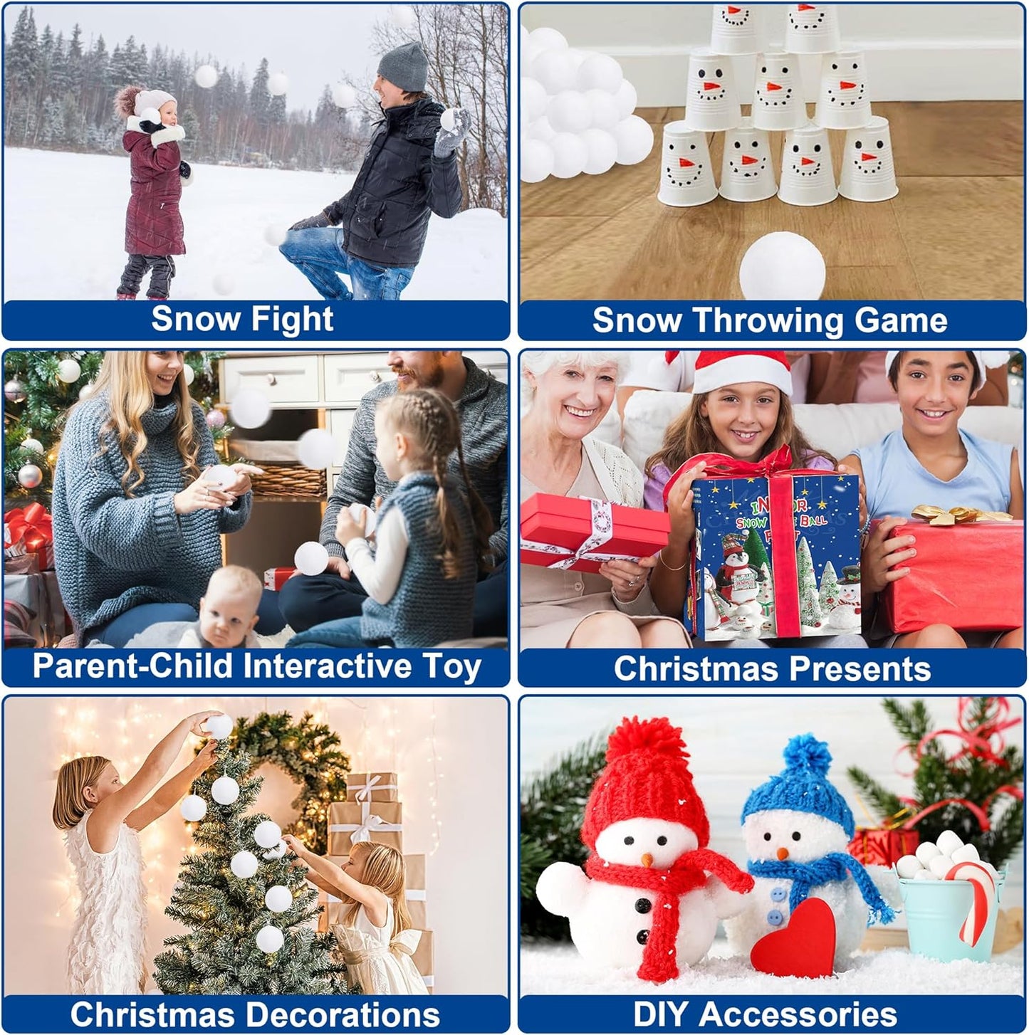 Skiennix Fake Snow Balls - Soft Plush Indoor & Outdoor Snowball Fight Set | 120 Pack for Kids & Family Fun
