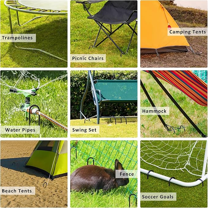 RIY Trampoline Stakes Anchors High Wind 12'' Ground Anchor Heavy Duty Tent Stakes Swing Set Anchors Trampoline Accessories with T Hook - Black 12pcs