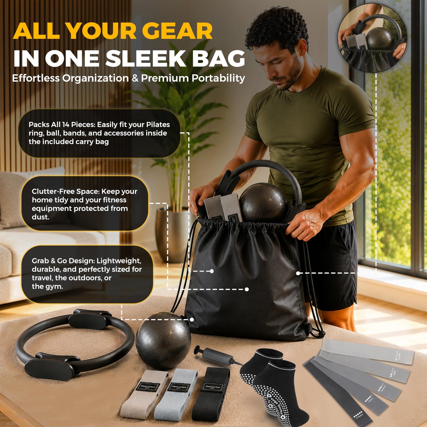 NGCORE Pilates Kit with 15-Inch Pilates Ring & Small Pilates Ball, Exercise Bands Resistance Bands Set - Workout Equipment and Accessories - Pilates Equipment for Full Body Workout, Pilates Essentials