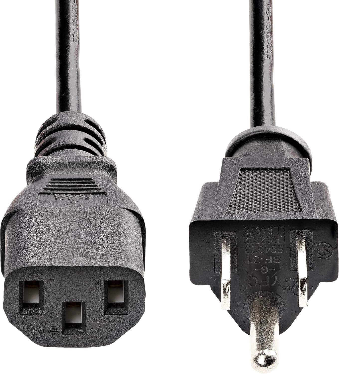 StarTech.com 25ft (7.6m) 5-15P C13, 10A 125V, 18AWG, (PXT10125) Computer Power Cord, NEMA to Black Replacement AC Power