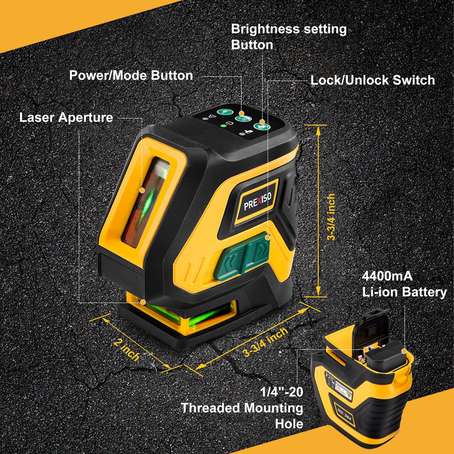 PREXISO Laser Level with Tripod & 2 Plumb Dots - 100 Ft Rechargeable Point Cross Laser Level Self Leveling - Plumb Spot Alignment Wide Angle Laser Line for Construction, Ceiling, Floor Tile