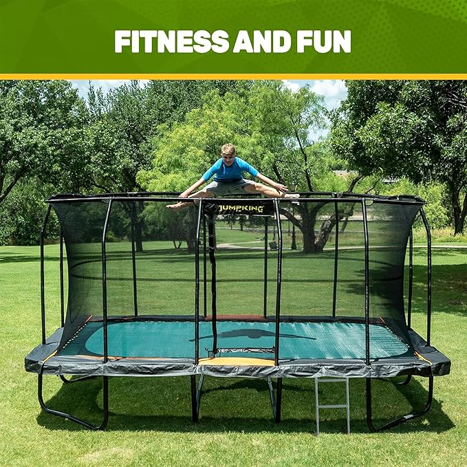 JumpKing Rectangle Trampoline Outdoor with Enclosure, Ladder, and Net, Large Recreational Trampoline for Kids and Adults, ASTM Compliant, Heavy Duty, Weather-Resistant, 1200LBS Capacity