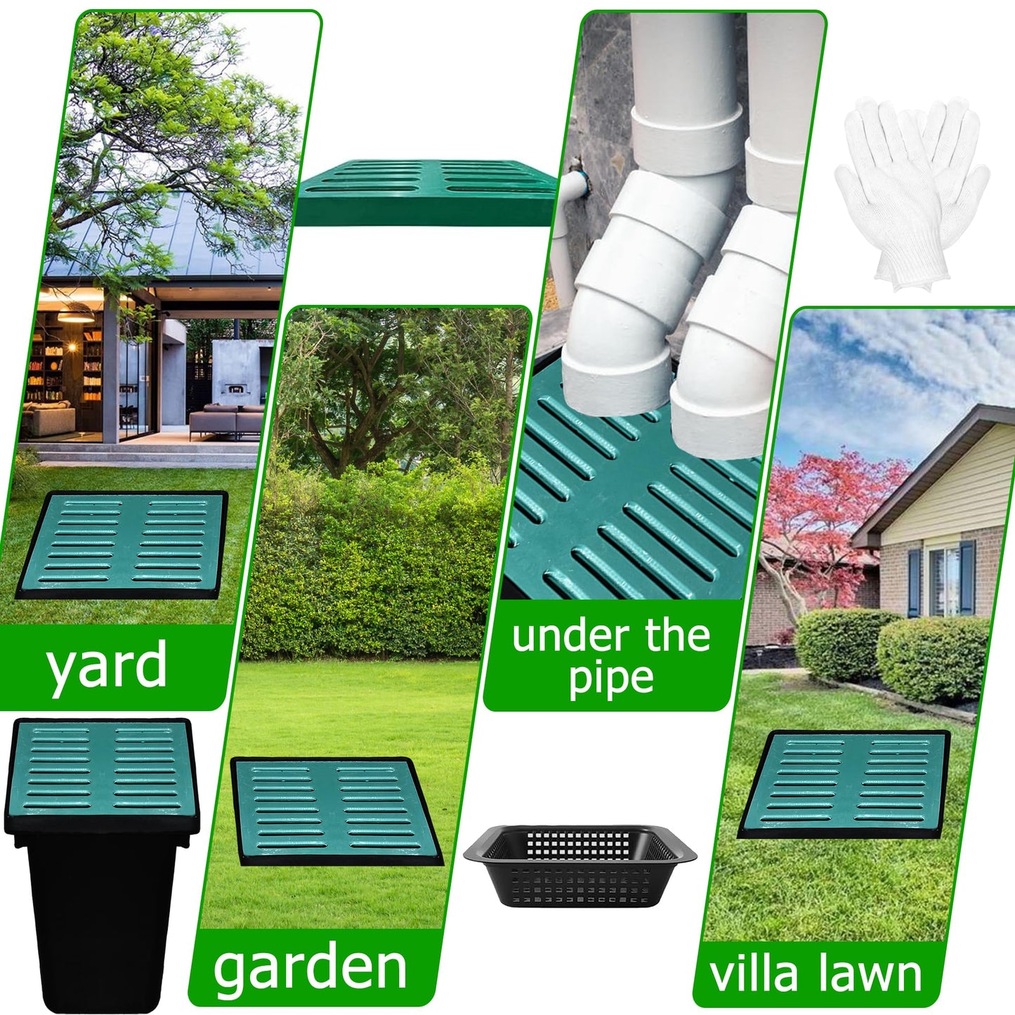 18x18x24 in Large Catch Basin for Drainage with Debris Basket,Catch Basin with Fiber Glass Grate,French Drain Catch Basin Without pre drilled Holes are Suitable for courtyards, downspouts, lawns