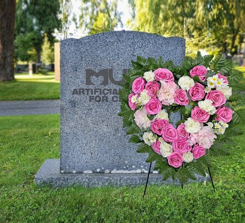 MUVIC Cemetery Flower Wreaths - Elegant Heart-Shaped Memorial Floral Arrangement | Pink Hibiscus & Daisy - 27 Inch
