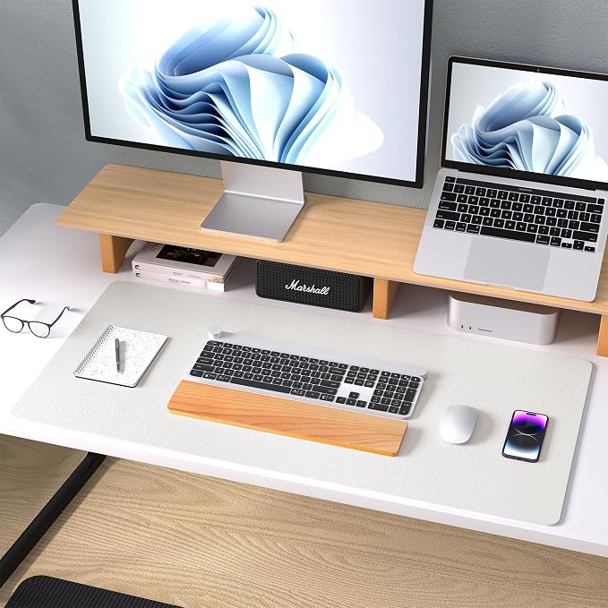 Aothia Leather Desk Pad Protector, Mouse Pad, Office Desk Mat, Non-Slip PU Leather Desk Blotter, Laptop Desk Pad, Waterproof Desk Writing Pad for Office and Home (Off-White,31.5" x 15.7")