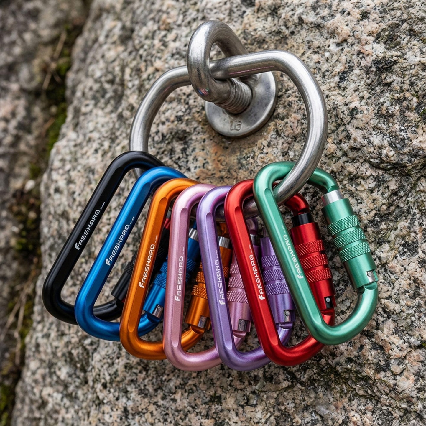 FresKaro 3 inch Locking Carabiner Clips-Twist Auto Lock Caribeener, Heavy Duty Keychain Key carabeaner Hooks, 7075 Aerial Aluminum Ultra Light, for Hammock, Hiking, Yoga Swing, Camping, 3pcs, Blue