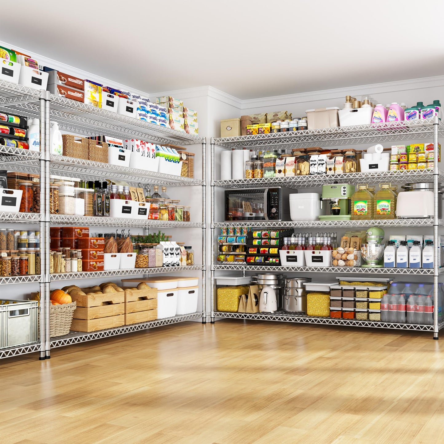 REIBII 55.5" W Storage Shelves 3200LBS Metal Shelving 5 Tier Wire Shelving Garage Shelving Heavy Duty Metal Shelves for Shelving Unit Commercial Adjustable Shelf, 55.5" W X 18''D X 71" H,Chrome