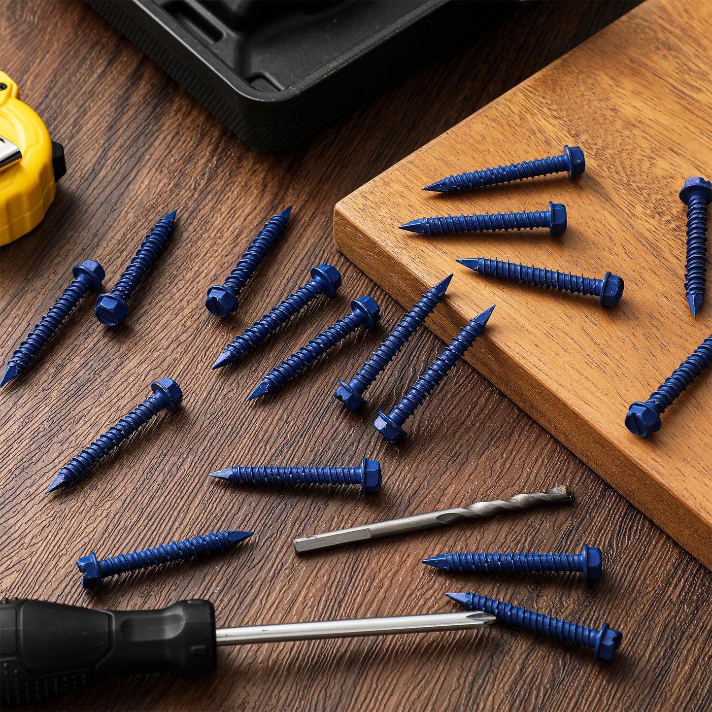 MorningRo 100 Qty 1/4" x 2-3/4" Hex Head Concrete Screws Anchor with Drill Bits Blue Slotted Hex Screws for Anchor Masonry, Block, Brick, Cement, Stucco, Diamond Point and Wood Fastening