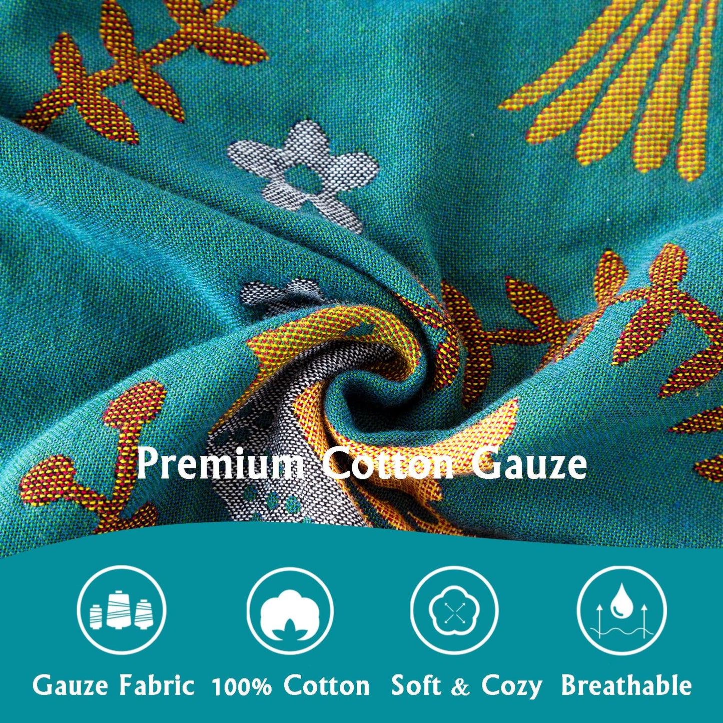 Vksucss Throw Blanket for Couch Bed Cozy Cotton Blankets Twin,Soft Gauze Boho Throw Blanket Birds and Floral Doubel Side Embroidery,60"x80" Comfy Muslin Bed Blankets
