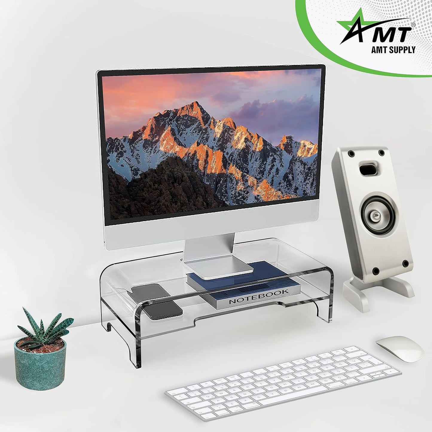 2 5.5 Inches AMT Clear Acrylic Monitor Stand Riser Tier, High Clear Computer Desk Organizer Shelf for Multi Media PC