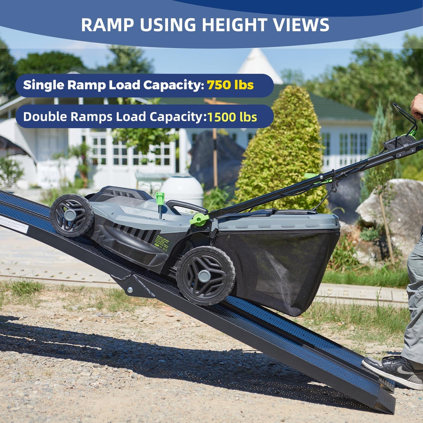 Aluminum Truck Ramps for ATV, UTV, Lawn Mower, Pickup Trucks - 1500LB Capacity 7.5FT Heavy Duty Loading Ramps with Handle & Buckle, Black, 2PCS