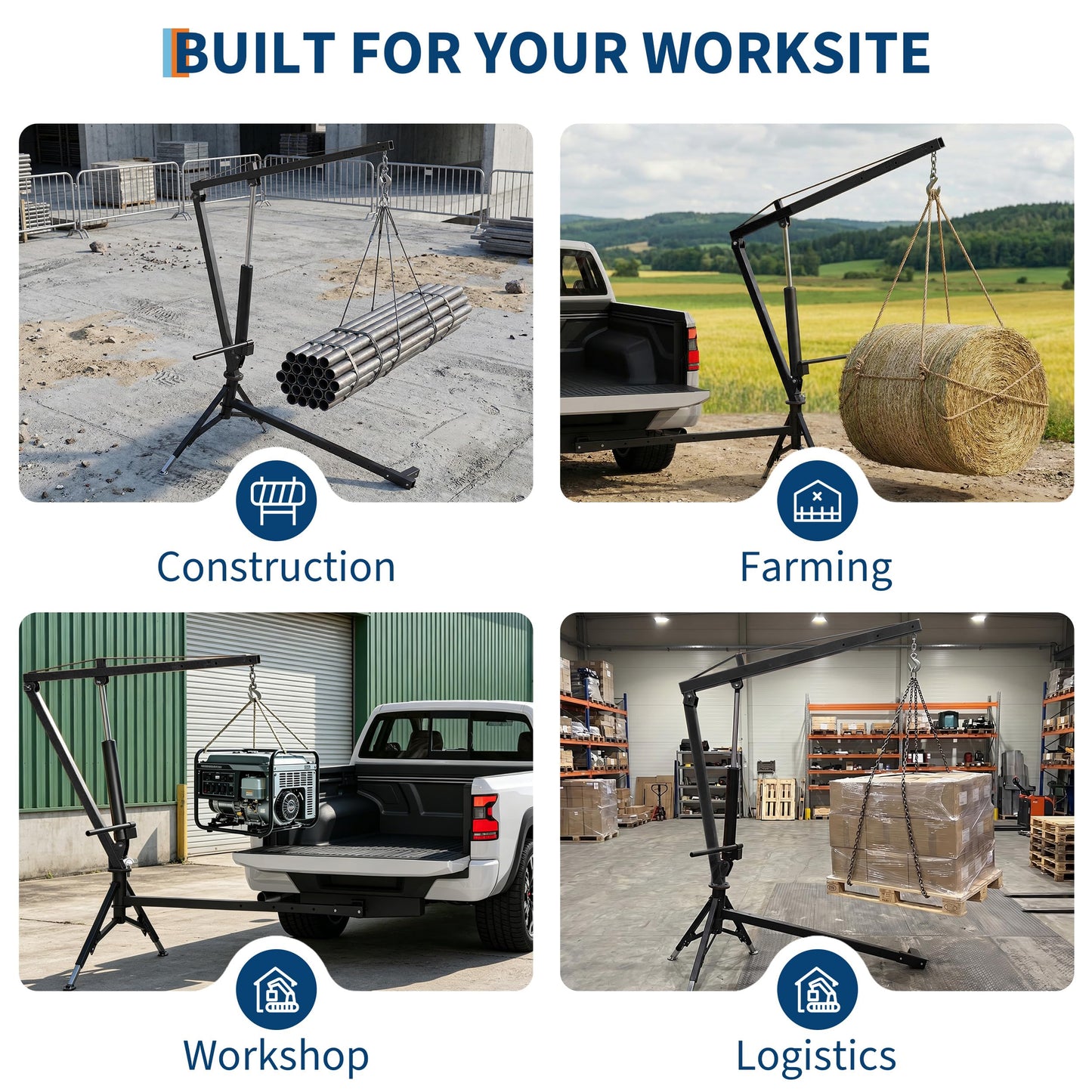 GarveeTech Heavy Duty 1000 Lbs Truck Crane, Hydraulic Hitch Mounted Hoist with 360 Degree Swivel Boom, Adjustable 3-Position Load Capacity for Farm, Construction & Engine Lifting