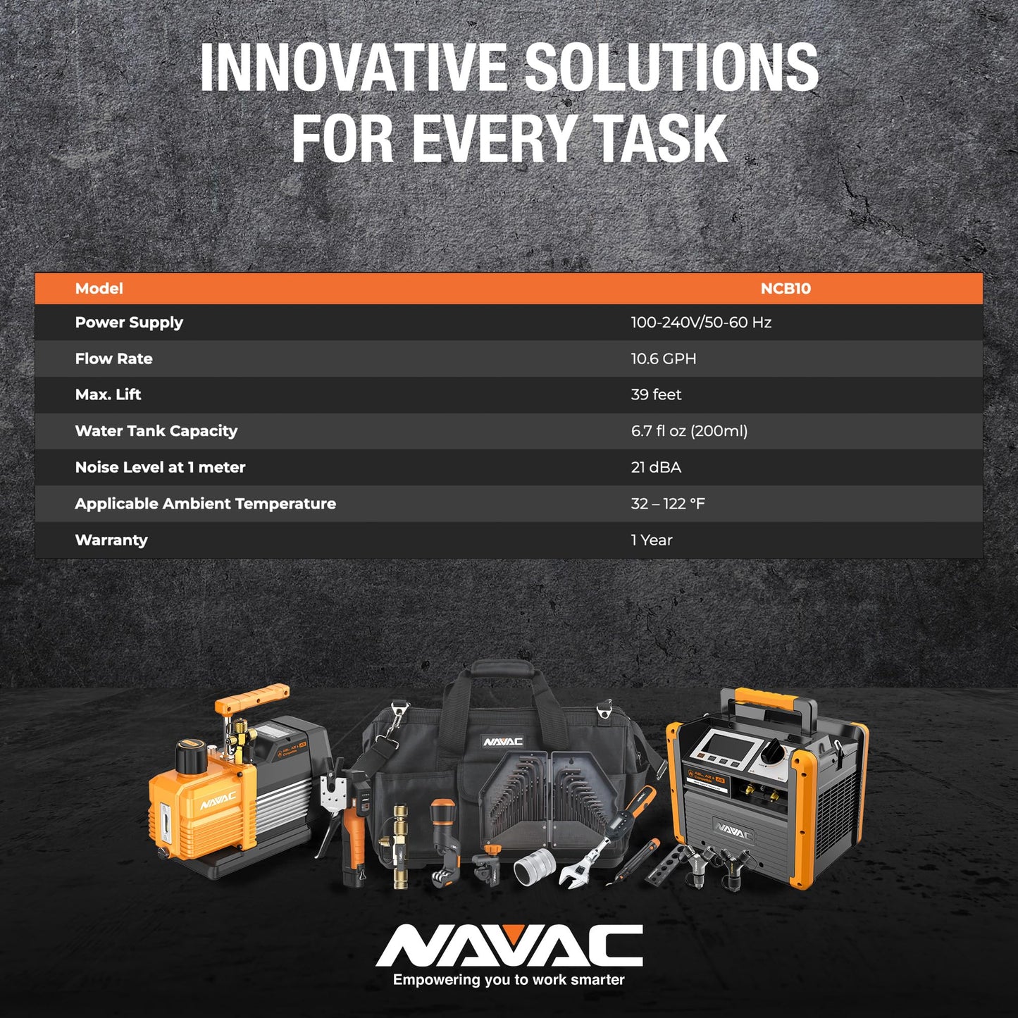 NAVAC NCB10 Mini-Split Condensate Pump - Ultra Quiet Design, HVAC Condensate Pump, Brushless DC Motor - Reliable Performance, Overflow Protection Sensor, 6.7 fl oz Tank Capacity, 10.6 GPH, 39 ft Lift