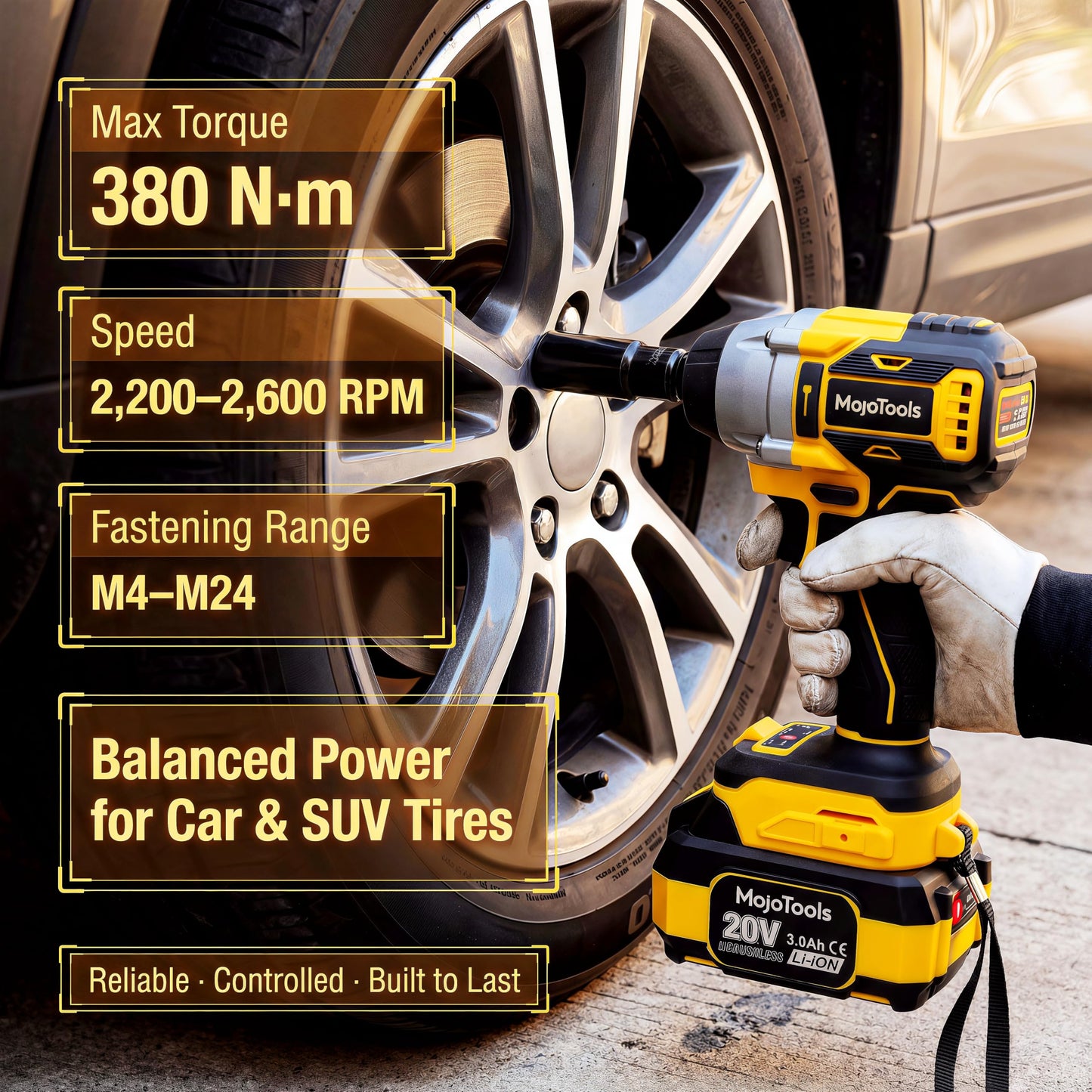 MoJoTools Brushless Cordless Power Tool Combo Kit for Heavy DIY & Semi-Professional Use – 50Nm Drill Driver, 380Nm Impact Wrench, 5" Angle Grinder LCD, 2×3000mAh Batteries, Carry Case &&Accessories