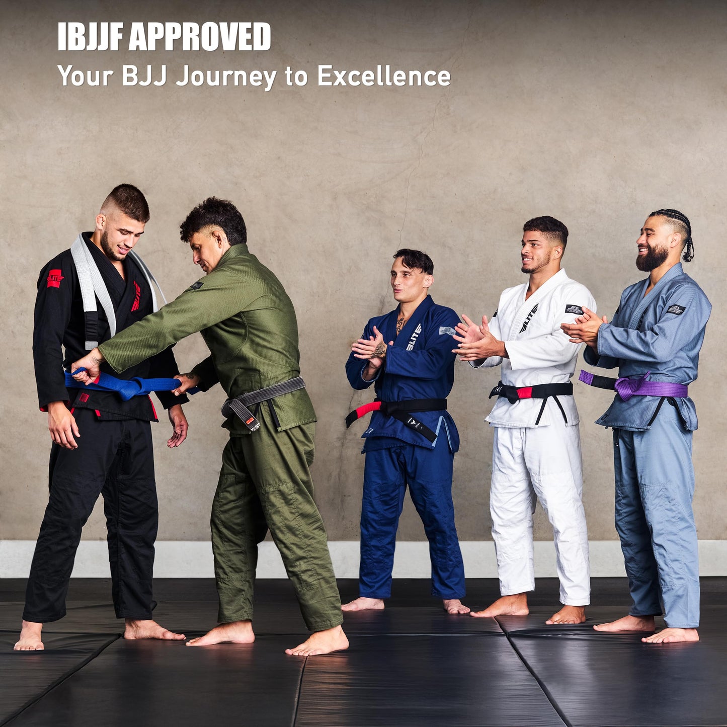 Elite Sports Adults Brazilian Jiu Jitsu Belts for Men & Women,Cotton IBJJF Approved BJJ Belts with Ranking Stripes Sleeve Bar